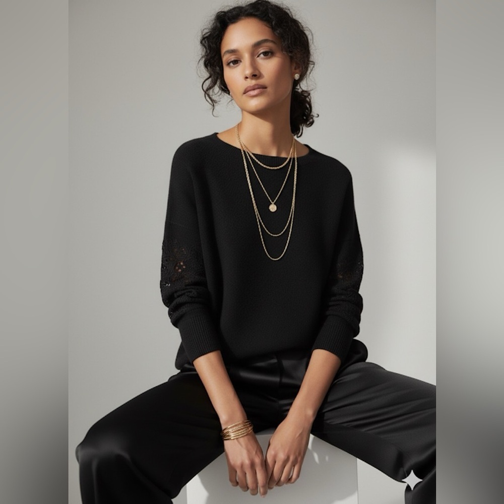 ERMANNO SCERVINO 100% Cashmere Sweater with Lace Sleeve detail | Made in Italy |